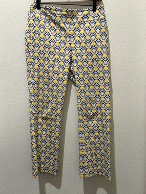 J.McLaughlin Yellow & Navy Patterned Stretchy Pants